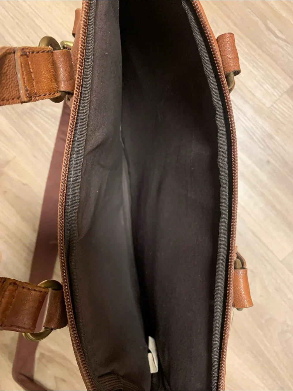 Lucky Brand Brown Leather Embroidered Floral Laptop Bag
